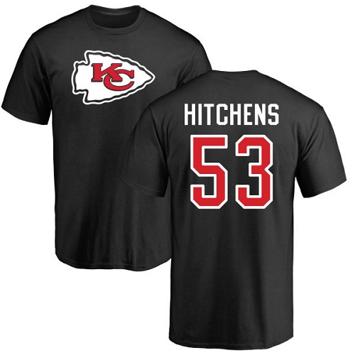 Men Kansas City Chiefs #53 Hitchens Anthony Black Name and Number Logo NFL T Shirt->nfl t-shirts->Sports Accessory